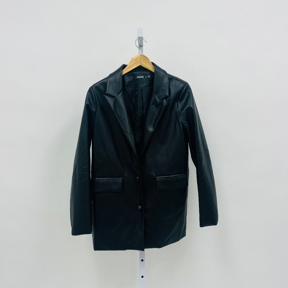 Missguided Black Soft Faux Leather Oversized Blazer
